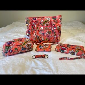 Coral Floral Vera Bradley bag set
